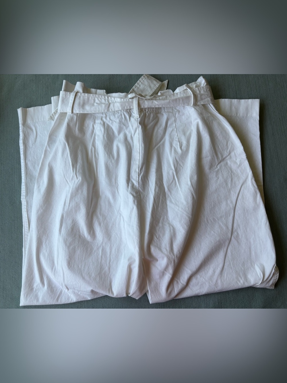High-Waist Paperbag Tie-Waist Pants in White 12 - Picture 6 of 7